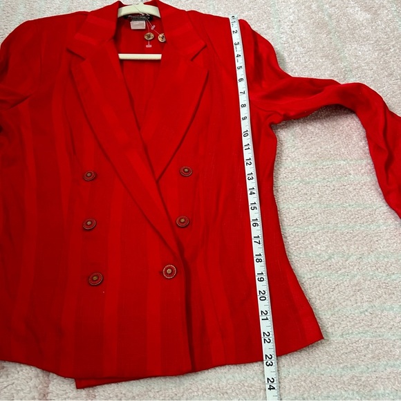 Vintage Sauci Red Stripe Skirt Suit Set Size Med Blazer Size 3 Skirt Office 90's - Picture 13 of 16